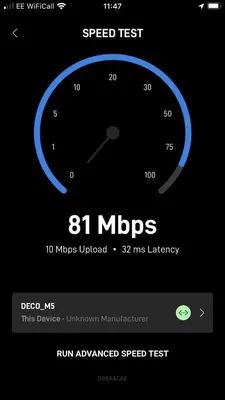 a screenshot of a speed test on a cell phone at Perfect getaway Cabin Haf with Hot Tub in Llanrhaeadr-ym-Mochnant
