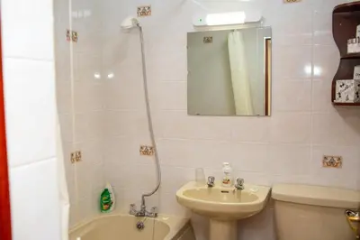 a bathroom with a sink and a toilet and a mirror at The Stable Aberystwyth in Aberystwyth