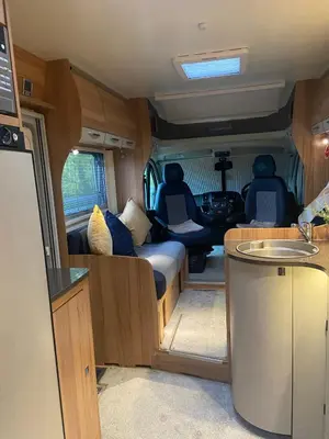 an interior view of an rv with the back door open at Hyssington Heights in Hyssington