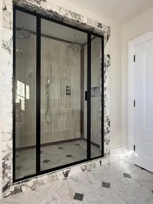 a large glass shower in a bathroom with at Luxury Apartment in Shropshire sleeps 4 in Shrewsbury