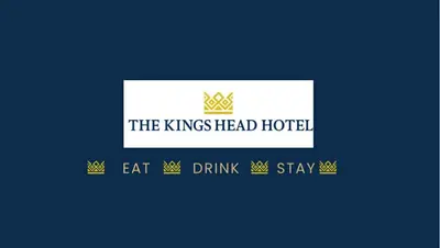 a blue wall with a kings head hotel logo on it at The Kings Head, Meifod in Meifod