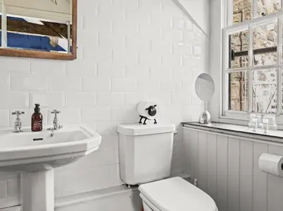 a white bathroom with a toilet and a sink at Y Meirionnydd Boutique Hotel in Dolgellau
