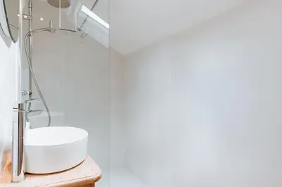 a bathroom with a sink and a shower at Little Whitley - Luxury Country Cottage in Shrewsbury