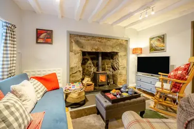 a living room with a couch and a fireplace at 2 Bed in Trawsfynydd oc-t34148 in Trawsfynydd