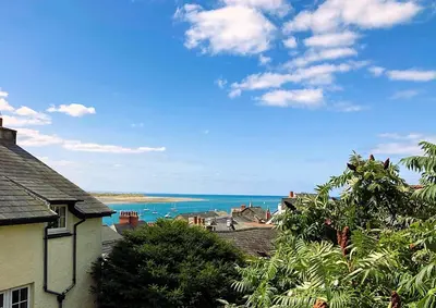 a view of the ocean from a house at Pandy Cottage in Aberdyfi