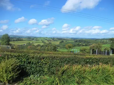 a view of the countryside from a field at Irfon Cottage in Builth Wells