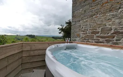 a large bath tub in a stone wall at Tref y Nant in Castle Caereinion