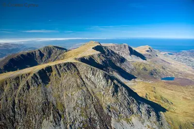 an aerial view of the top of a mountain at Ysgubor y Waun in Tywyn