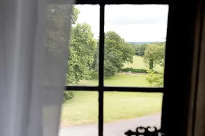 a view of a field from a window at Burton Court in Dilwyn
