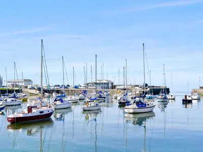 a bunch of boats docked in a harbor at Roath in Cilcennin