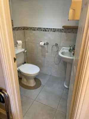 a bathroom with a toilet and a sink at Bodalwyn Guest House in Aberystwyth