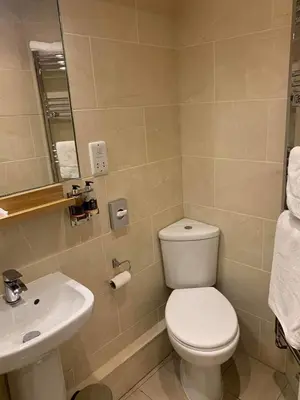 a bathroom with a toilet and a sink at Plas Yn Dre in Bala