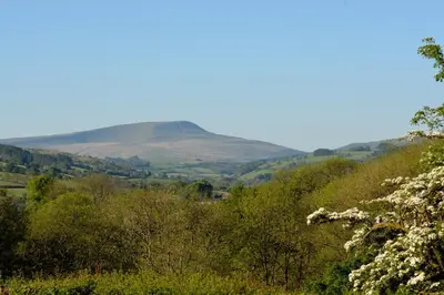 a view of a hill in the distance at Barn Cottage in Brecon