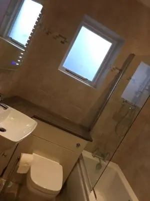 a bathroom with a toilet and a sink and a shower at Llys Celyn - Holly Farm in Aberystwyth