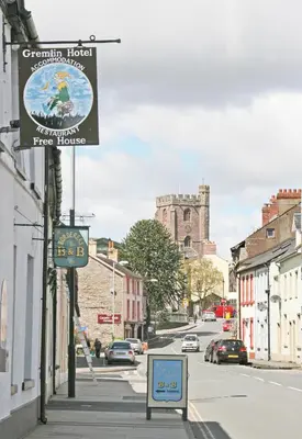a street with a sign on the side of the road at The Gremlin Lodge in Brecon