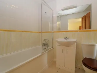 a bathroom with a sink and a shower and a toilet at Wheelbarrow Cottage in Stoke Prior