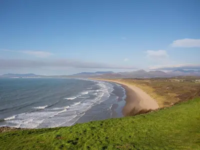 a view of the beach from a hill at Sisial-y-Mor in Dyffryn