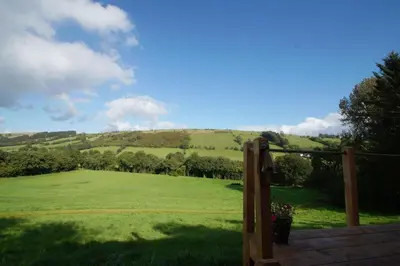 a view of a green field with a wooden fence at Flying Scotsman in Cray
