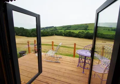 a view of a deck with a table and chairs at Flying Scotsman in Cray