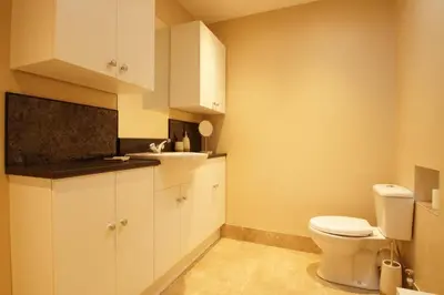 a bathroom with a toilet and a sink at Degwm in Llanwrin