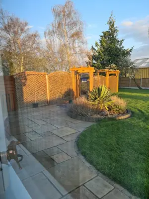 a backyard with a fence and a gazebo at Ruth's Repose Country Retreat with private hot tub & Stunning Views in Shrewsbury