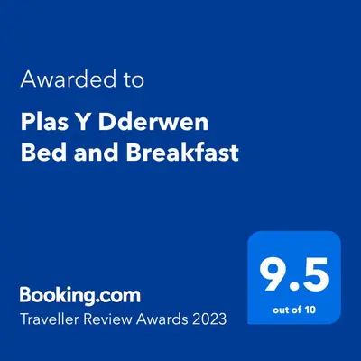 a screenshot of a phone with the text awarded to pills y driven bed and breakfast at Plas Y Dderwen Bed and Breakfast in Aberystwyth