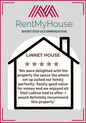 a sign for a rental house with a house at Ludlow - Linnet House - Well Presented Townhouse With Parking - Perfect Location For Exploring On Foot, Sleeps Up To 8 Guests - Hosted by RENTMYHOUSE in Ludlow