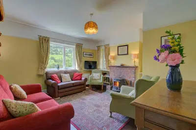 a living room with couches and a fire place at 3 Bed in Llangollen oc-waf216 in Glyn-Ceiriog