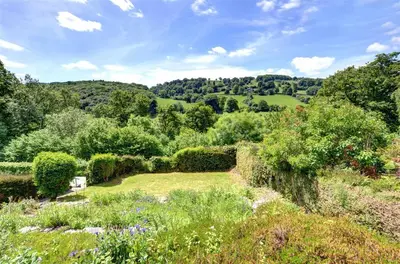 a view of a garden with bushes and trees at 3 Bed in Llangollen oc-waf216 in Glyn-Ceiriog