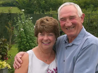 an older man and a woman posing for a picture at The Granary in Talgarth