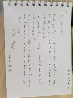 a sheet of paper with handwriting on it at Lletty Ann wynn at Fraithwen Cottages in Newtown