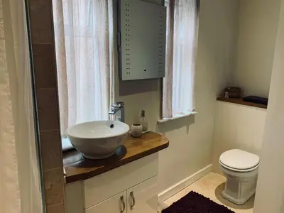 a bathroom with a sink and a toilet at The Stowe in Shrewsbury