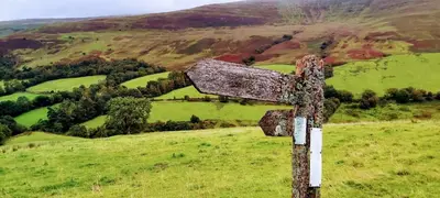 an old cross on top of a hill at Little Kestrel Cabin in Pennal