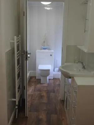 a bathroom with a toilet and a sink at Hawen - Barmouth in Barmouth