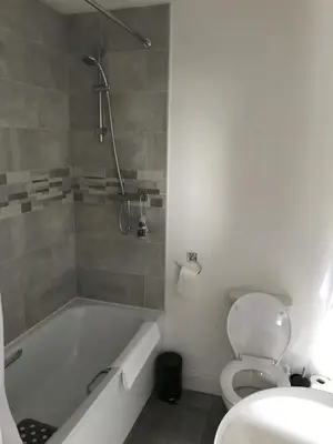 a bathroom with a tub and a toilet and a sink at The Black Lion Royal Hotel in Lampeter
