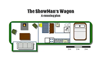 a floor plan of a tiny house at Showman's Wagon at Coed Cae in Dolgellau