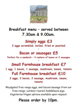 a screenshot of a menu for a restaurant at Rhydgaled in Llanon