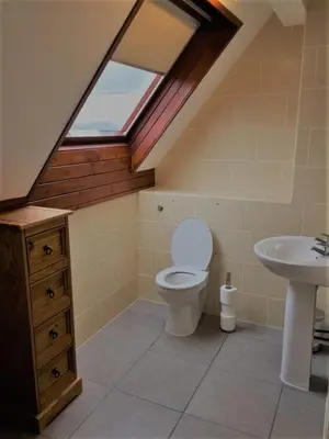 a bathroom with a toilet and a sink at Neuadd Henllan Lodge in Builth Wells
