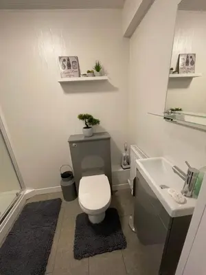 a bathroom with a toilet and a sink at Westend Holiday Let 1 Brecon in Brecon