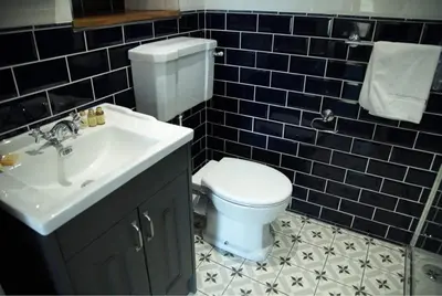 a bathroom with a white toilet and a sink at The Royal in Barmouth