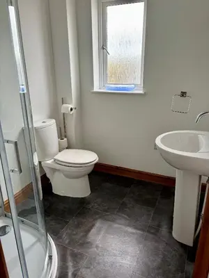 a bathroom with a toilet and a sink at Brynhyfryd in Aberystwyth