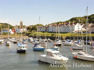 a bunch of boats are docked in a harbor at Pond Cottage in New Quay