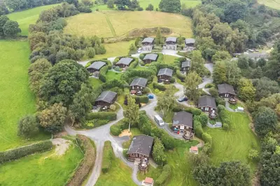 an aerial view of an estate with a group of houses at Mountain View in Rhayader