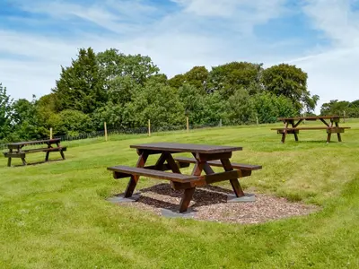 a group of picnic tables in a field at Caffi Sali - Weluk143 in Blaenpenal