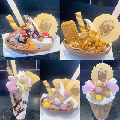 a collage of four pictures of an ice cream cone at Hill View caravans in Aberystwyth
