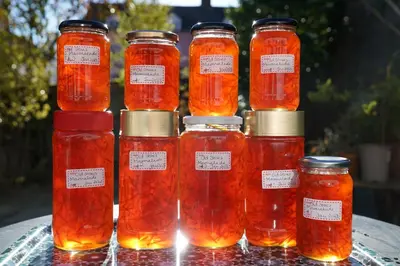 a group of four jars of honey on a table at The Old Stores in Montgomery