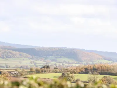 a view of a field with trees in the distance at The Walton in Craven Arms