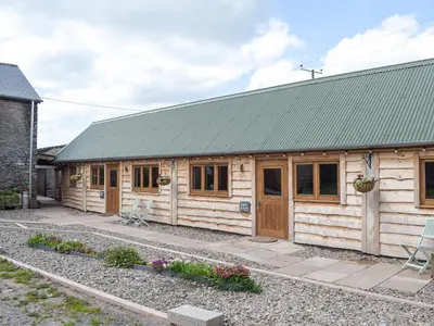 a wooden cabin with a green roof at Gooses Roost - Uk32096 in Dorstone