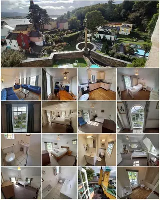 a collage of photos of a house at Portmeirion Village & Castell Deudraeth in Porthmadog