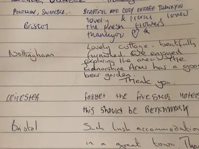 a letter to my mom thanking me for my handwriting at Lavender Cottage in Presteigne